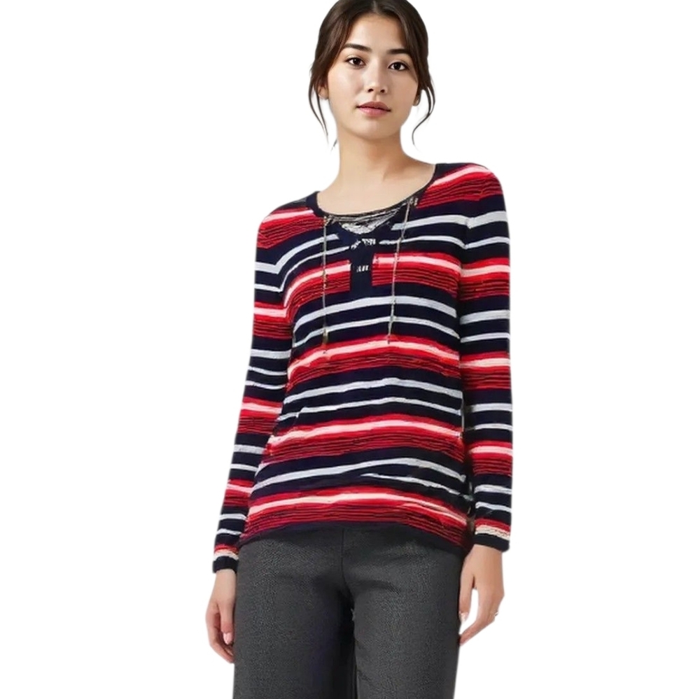 MICHAEL KORS Medium Striped Sweater Womens Pullover w Chain Detail